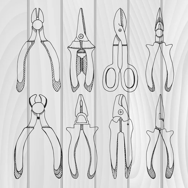 Set Pliers Pincers Pruning Scissors Tools Illustration Vector Sketch Style — Stock Vector