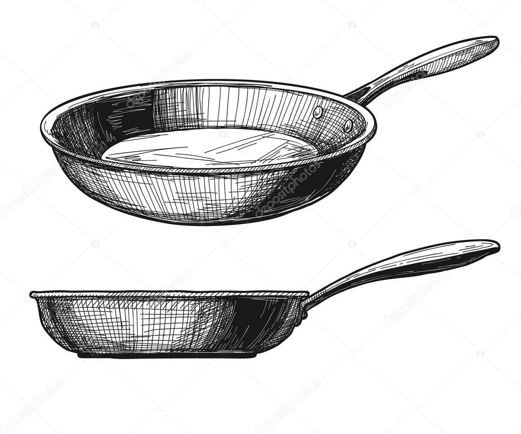 Two skillets isolated on white background. Vector illustration