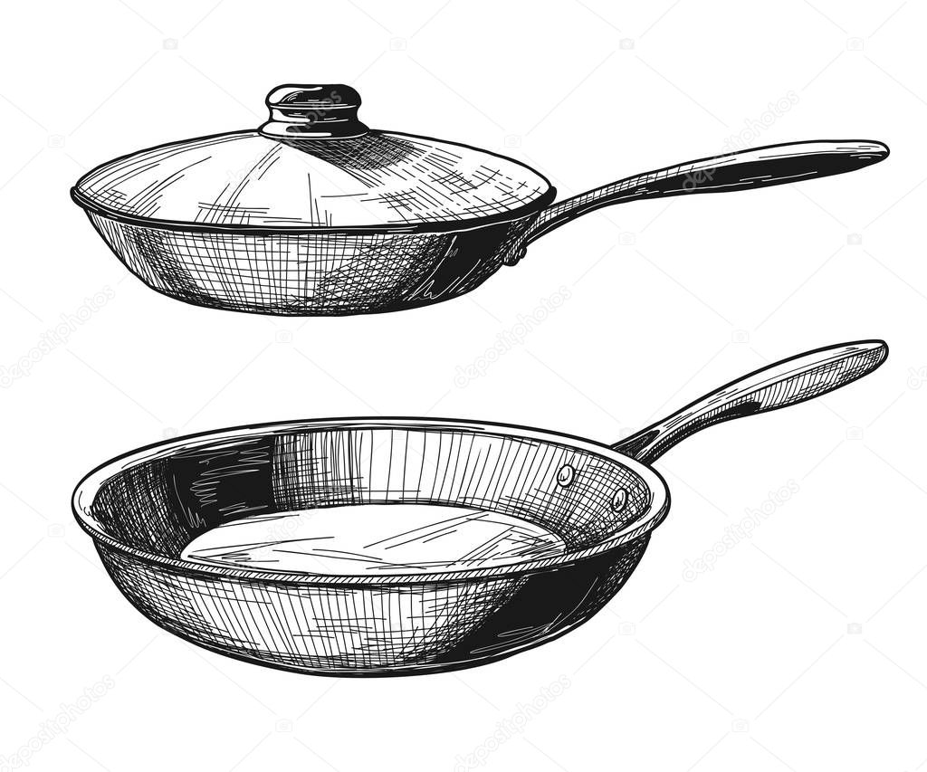 Two skillets isolated on white background. Vector illustration