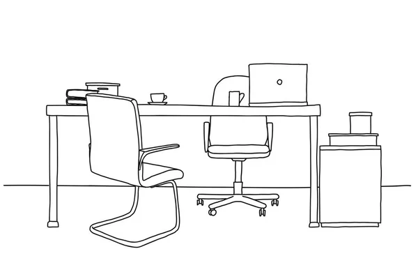 Skizzieren Sie Den Raum Bürostuhl Schreibtisch Verschiedene Gegenstände Auf Dem — Stockvektor