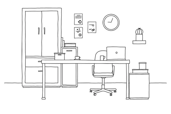 Desenhe Sala Cadeira Escritório Mesa Vários Objetos Mesa Espaço Trabalho — Vetor de Stock