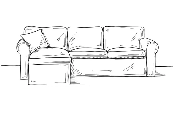 白い背景で隔離のソファをスケッチします ベクトル図 — ストックベクタ