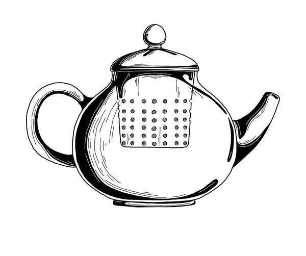 Çaydanlık Gerçekçi Taslağını Vektör Çizim — Stok Vektör