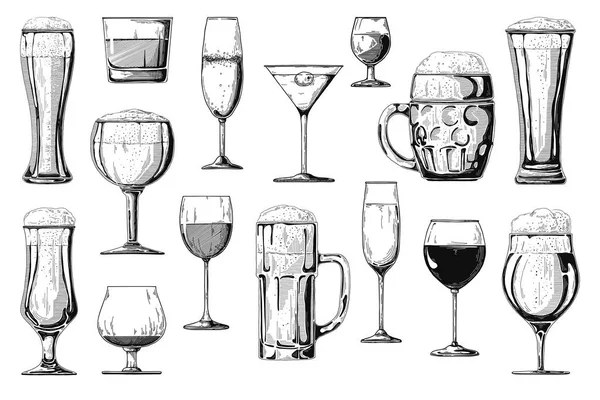 Grand Ensemble Différentes Boissons Alcoolisées Vecteur — Image vectorielle