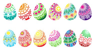 Farklı renkli Paskalya yumurtaları kümesi. Vektör