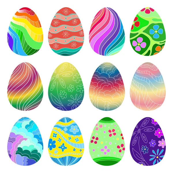 Ensemble d'œufs de Pâques de différentes couleurs. Vecteur . — Image vectorielle