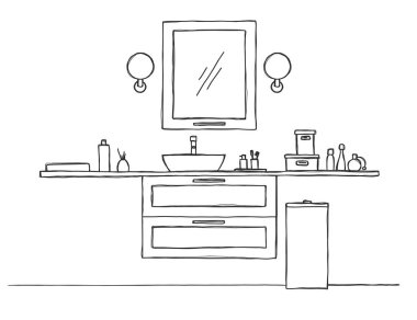 Banyo kroki. Banyo mobilya ve lavabo.