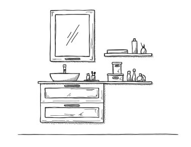 Banyo kroki. Banyo mobilya ve lavabo.