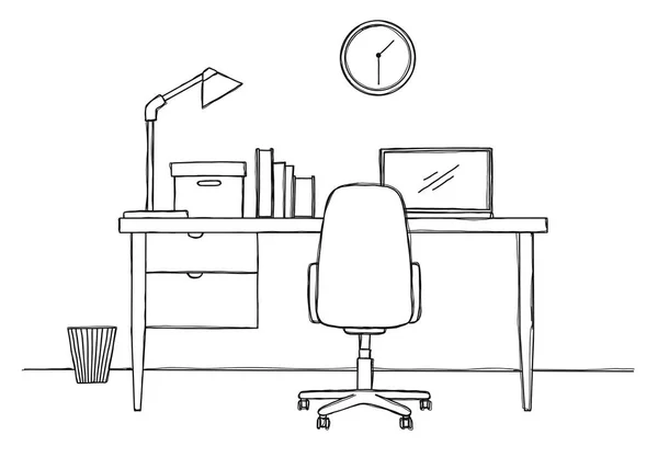 Sketch the workplace in front of the computer. Vector — Stock Vector