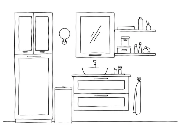 画浴室的素描。浴室家具和洗脸盆. — 图库矢量图片