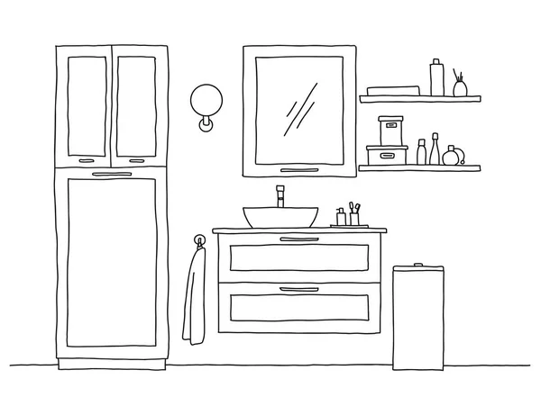 Нарисуй ванную. Мебель для ванной комнаты и умывальник . — стоковый вектор