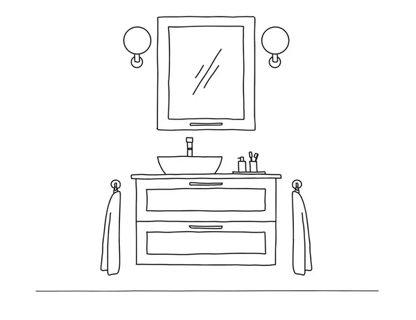 Dibuja el baño. Muebles de baño y lavabo . — Archivo Imágenes Vectoriales