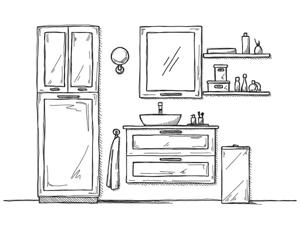 Desenhe a casa de banho. Móveis de casa de banho e lavatório . —  Vetores de Stock