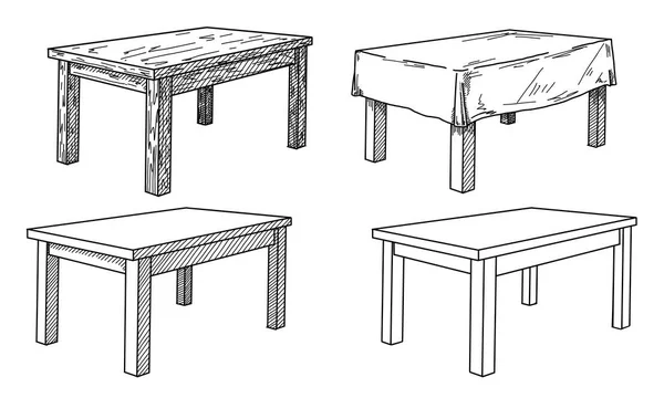 Realistiska skiss av olika tabeller i perspektiv. Tabell set. Vektor — Stock vektor