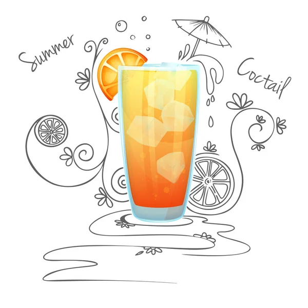 Realistischer Cocktail auf weißem Hintergrund mit Kritzelmuster. Vektor — Stockvektor