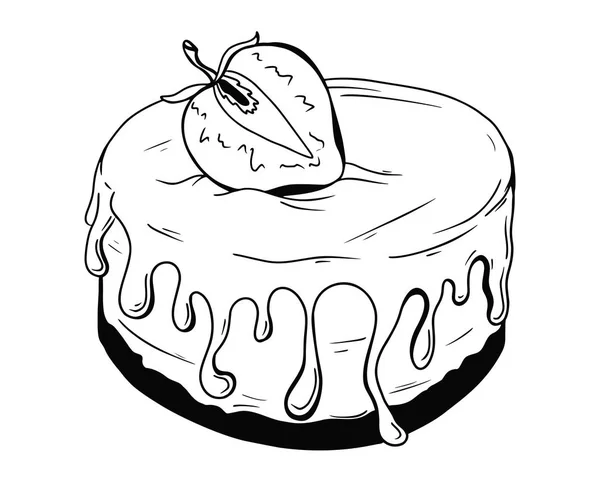 Boceto pastel de fresa. Tarta aislada sobre fondo blanco . — Vector de stock