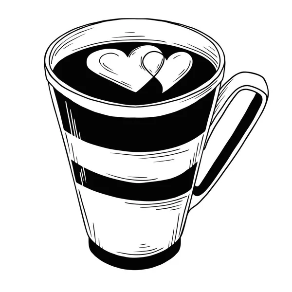 Kalpler ile kahve kupaları çizin. Bardak beyaz bir arka planda izole. Vektör — Stok Vektör