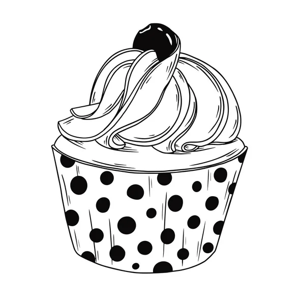 Skizze Cupcake mit Sahne isoliert auf weißem Hintergrund. — Stockvektor