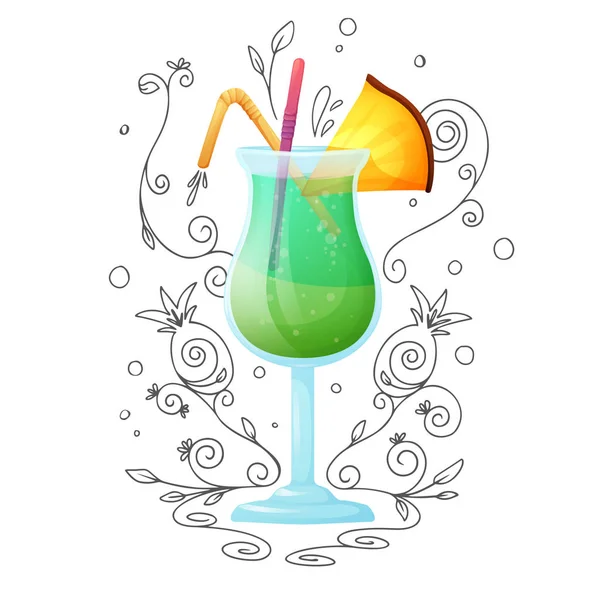 Cocktail réaliste sur fond blanc avec un gribouillage, motif. Vecteur — Image vectorielle