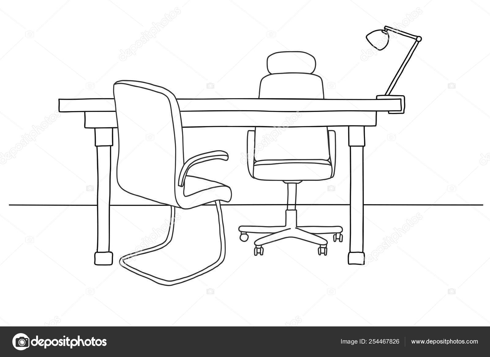 Sketch The Room Office Chair Desk Various Objects On The Table