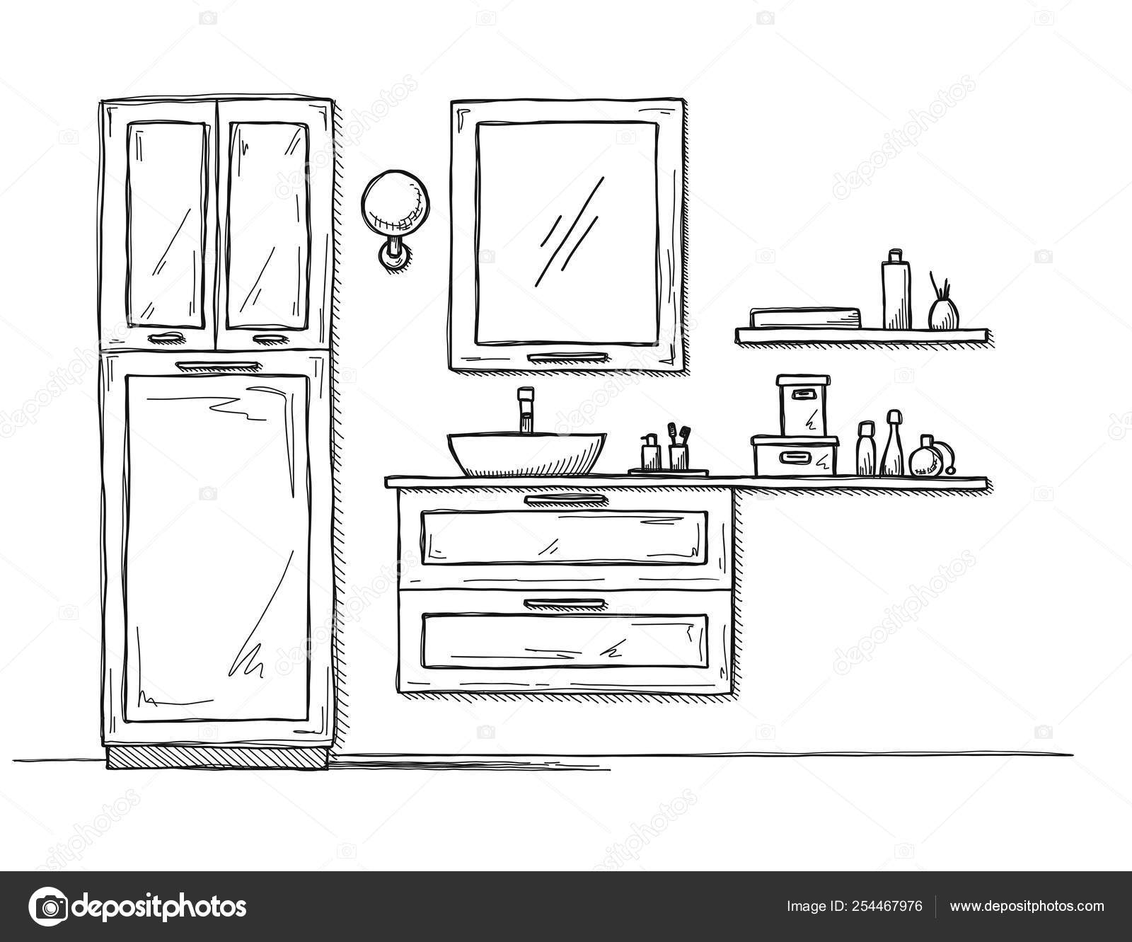 Bathroom interior sketch. Room view bath furniture - Stock Illustration  [30116051] - PIXTA
