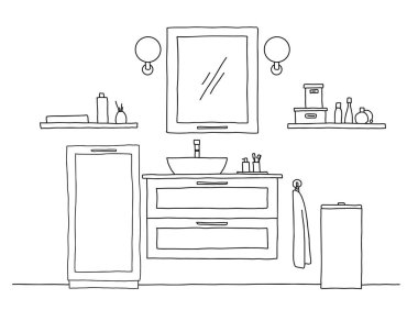 Banyo kroki. Banyo mobilya ve lavabo.