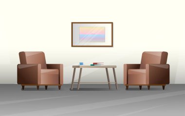 Düz bir stil iç. Oturma odası mobilyaları. Vektör