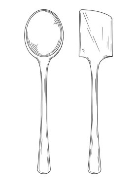Mutfak eşyaları. Beyaz arka planda farklı kaşık izole vektör illüstrasyon