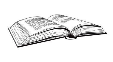 Açık bir kitabın gerçekçi çizimi. Kitap beyaz bir arka planda izole edilir. Vektör