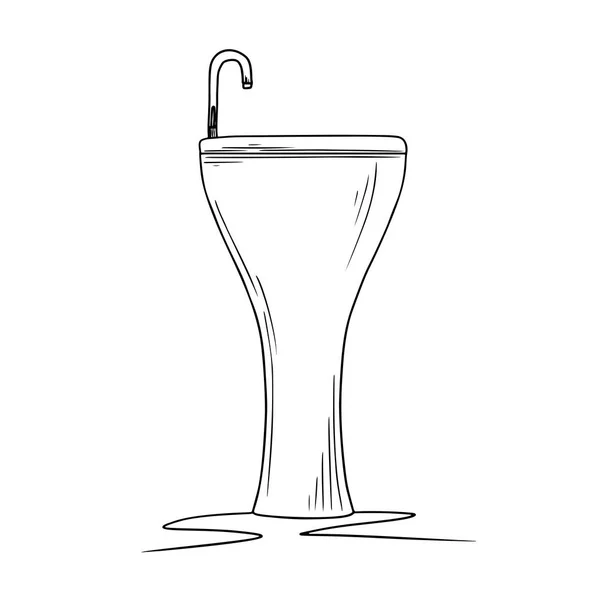 Lavabo de cerámica sobre fondo blanco. Fregadero de dibujos animados con grifo . — Vector de stock