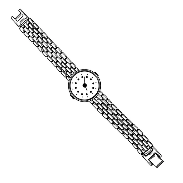 Croquis réaliste d'une montre. Montres-bracelets sur un bracelet métallique . — Image vectorielle