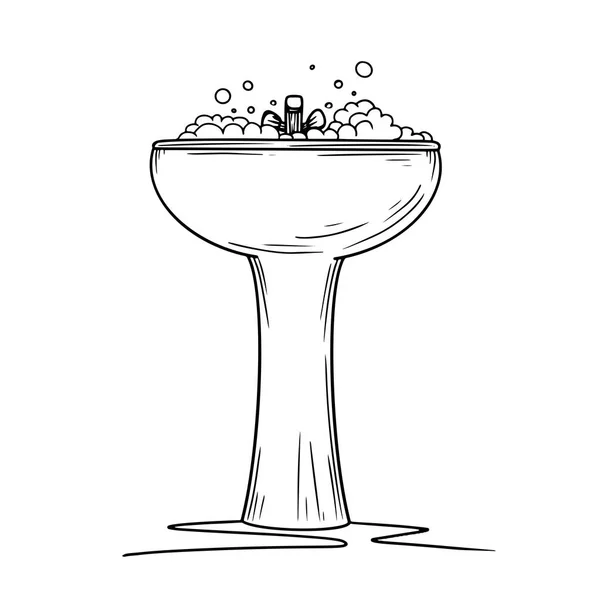 白い背景に泡が付いている陶磁器の洗面台。蛇口付き漫画のシンク. — ストックベクタ