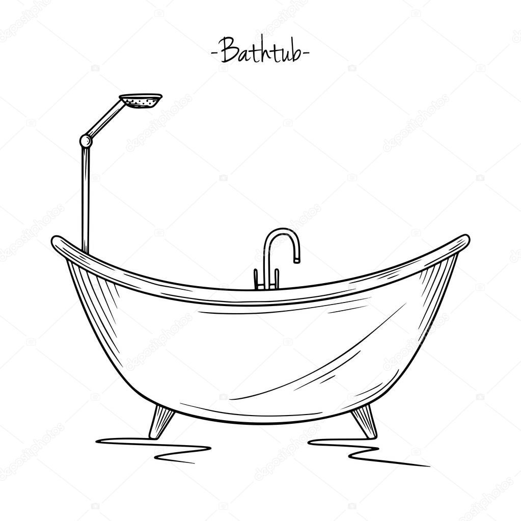 Sketch bath with shower. Vector illustration in sketch style