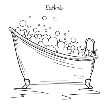 Musluk ve köpük ile Sketch banyo. Vektör çizimi