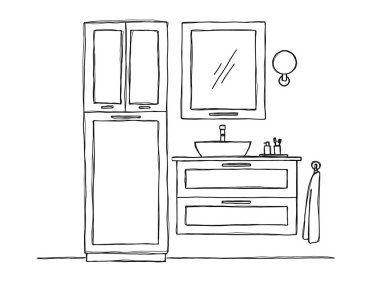 Banyo kroki. Banyo mobilya ve lavabo.
