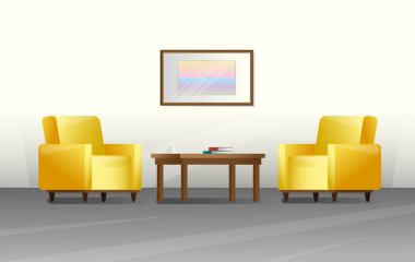 Düz bir stil iç. Oturma odası mobilyaları. Vektör