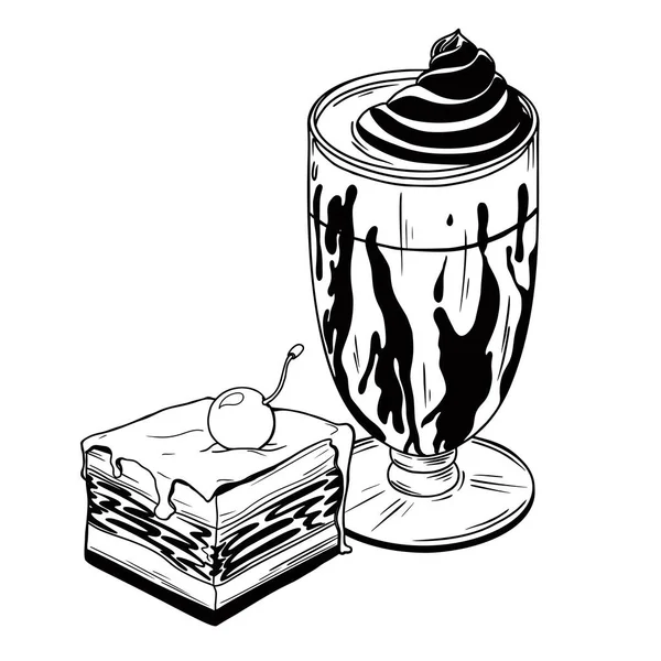 Tasse mit Getränk und Kuchen. Dessert isoliert auf weißem Hintergrund. — Stockvektor