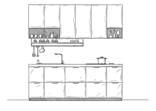 Skizze der Küche, Frontansicht. Vektor — Stockvektor
