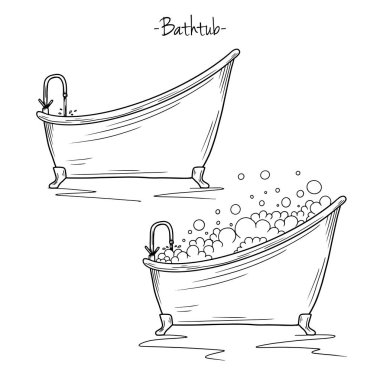 Musluk ve köpük ile Sketch banyo. Vektör çizimi