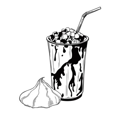 Sıcak çikolata veya kakao bir fincan ve zefir içinde içki. Beyaz arka planda izole tatlı.