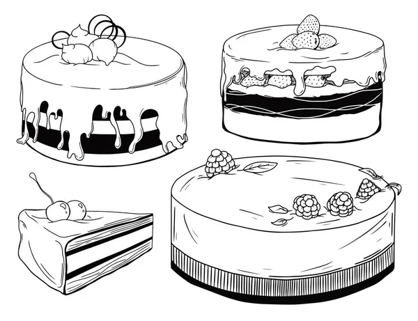 Conjunto de bolos. Doces isolados sobre um fundo branco . — Vetor de Stock