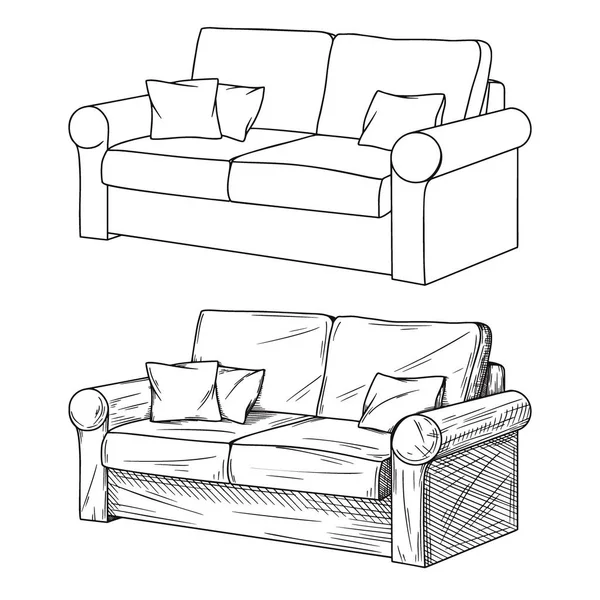 Esboço realista de sofás isolados em fundo branco. Vetor —  Vetores de Stock