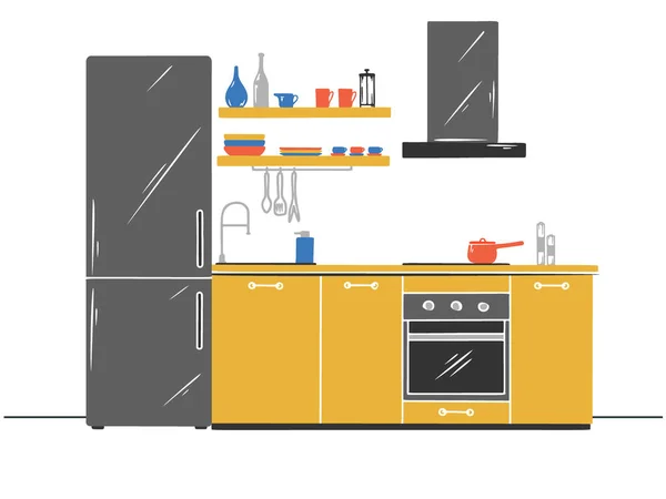 Hand drawn kitchen furniture. Vector illustration in sketch style. — Stock Vector