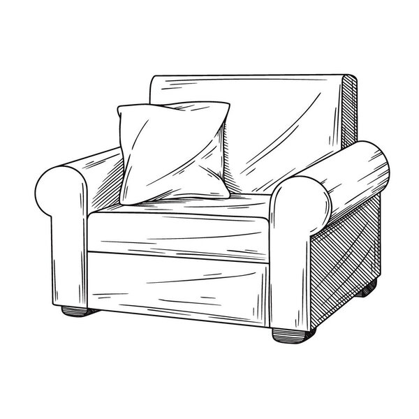 Реалистичный эскиз кресла изолирован на белом фоне. Векторная иллюстрация
