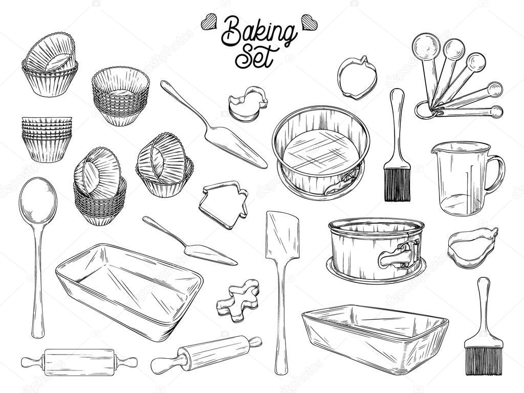 Set of dishes for baking. Baking stuff Vector illustration