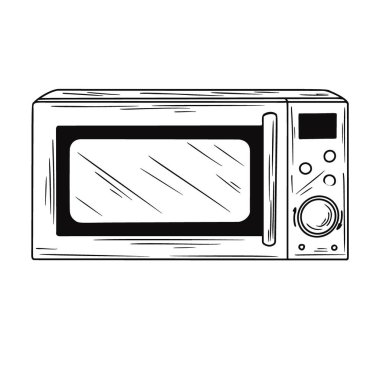 Mikrodalga fırın beyaz arka planda izole edilmiş. Vektör illüstrasyonu