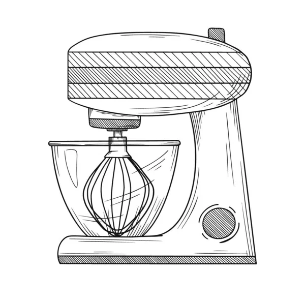 Küchenmaschine mit verschiedenen Düsen isoliert auf weißem Hintergrund. Vektorillustration — Stockvektor