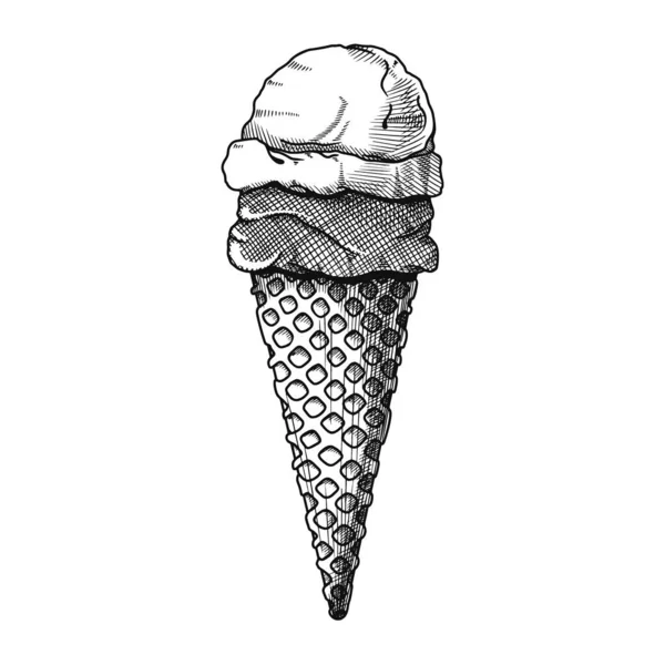 Sketsa realistis dalam wafel cone. Ilustrasi vektor - Stok Vektor