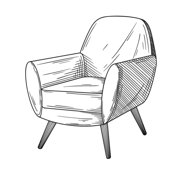 Realistic sketch armchair isolated on white background. Vector illustration — Stock Vector