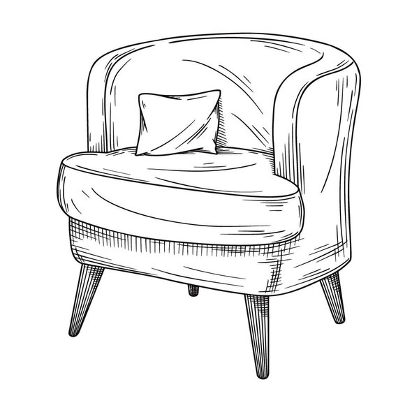 Реалистичный эскиз кресла изолирован на белом фоне. Векторная иллюстрация
